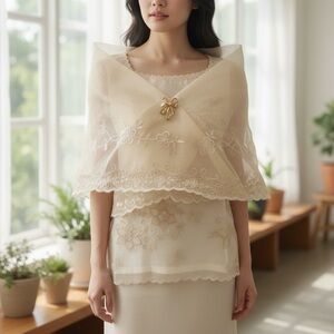 Hand painted Floral Bolero Filipiniana Maria Clara Large Black Multicolor